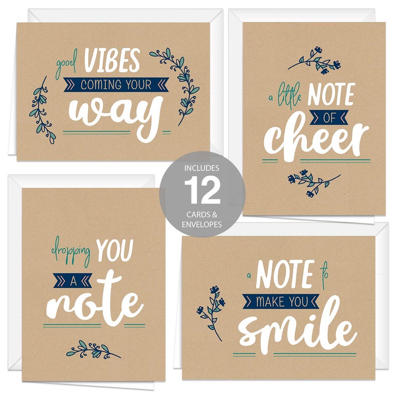 Canopy Street Encouraging Kraft Look Greeting Cards / 12 Friendship Note Card Pack With White Envelopes / 5" x 7" All Occasion Cards / 4 Modern Faux Brown Kraft Card Designs/Made In The USA - Image 3